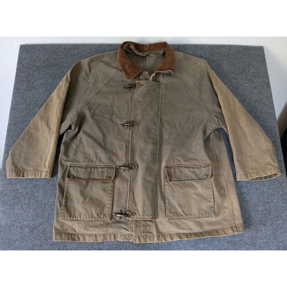 Vintage Gap Fireman's Jacket Men's XL Lobster Clasp Distressed Green Canvas READ